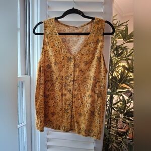 Sonoma Gold Brown Tank Top Buttoned V-Neck